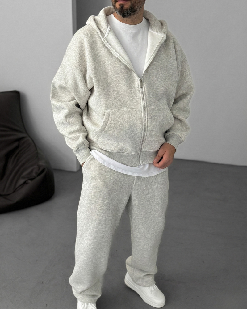 Zip-Up Hoodie - Melange Grey