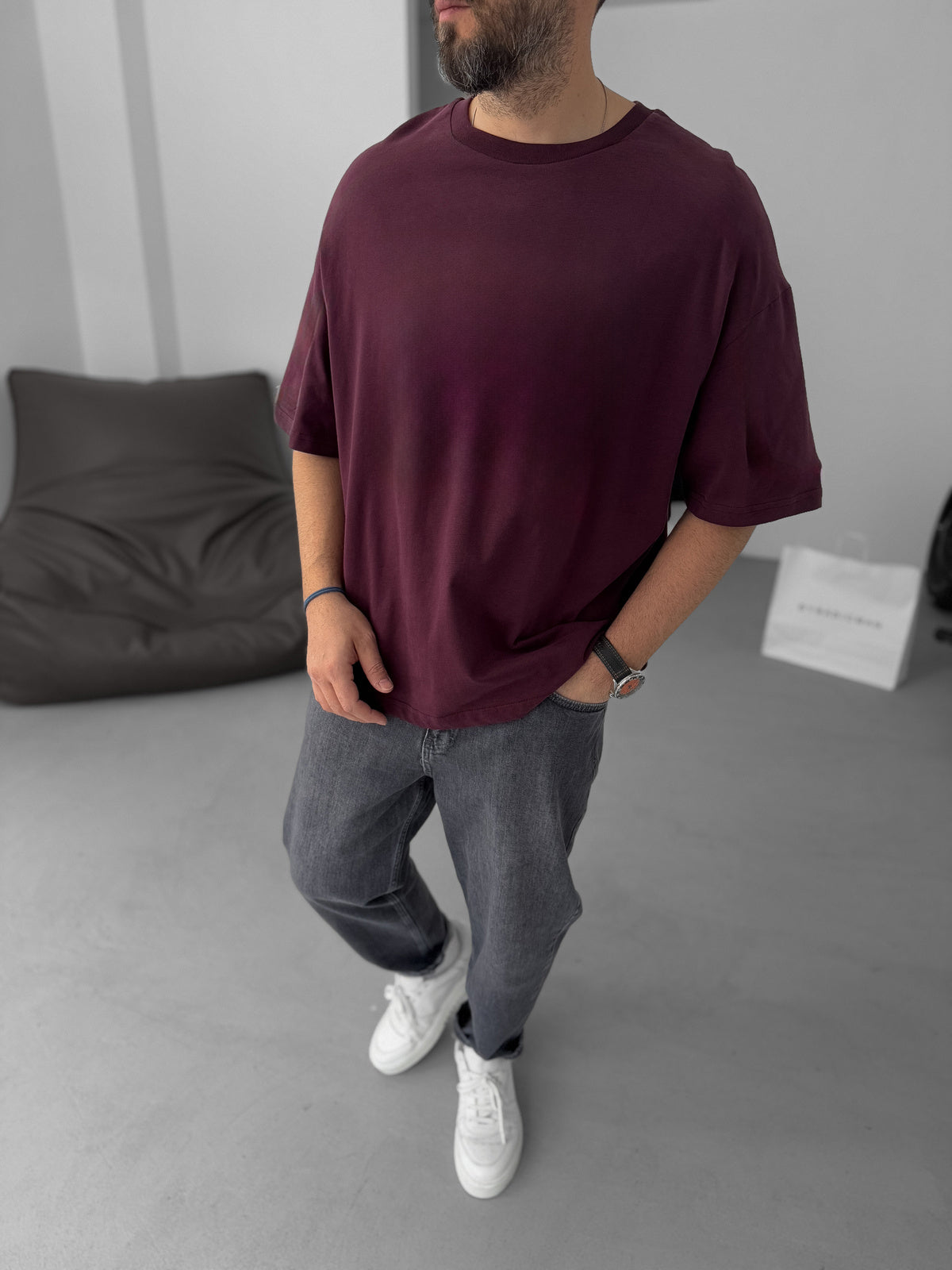 Premium Burgundy Basic Oversize T-Shirt - Broek