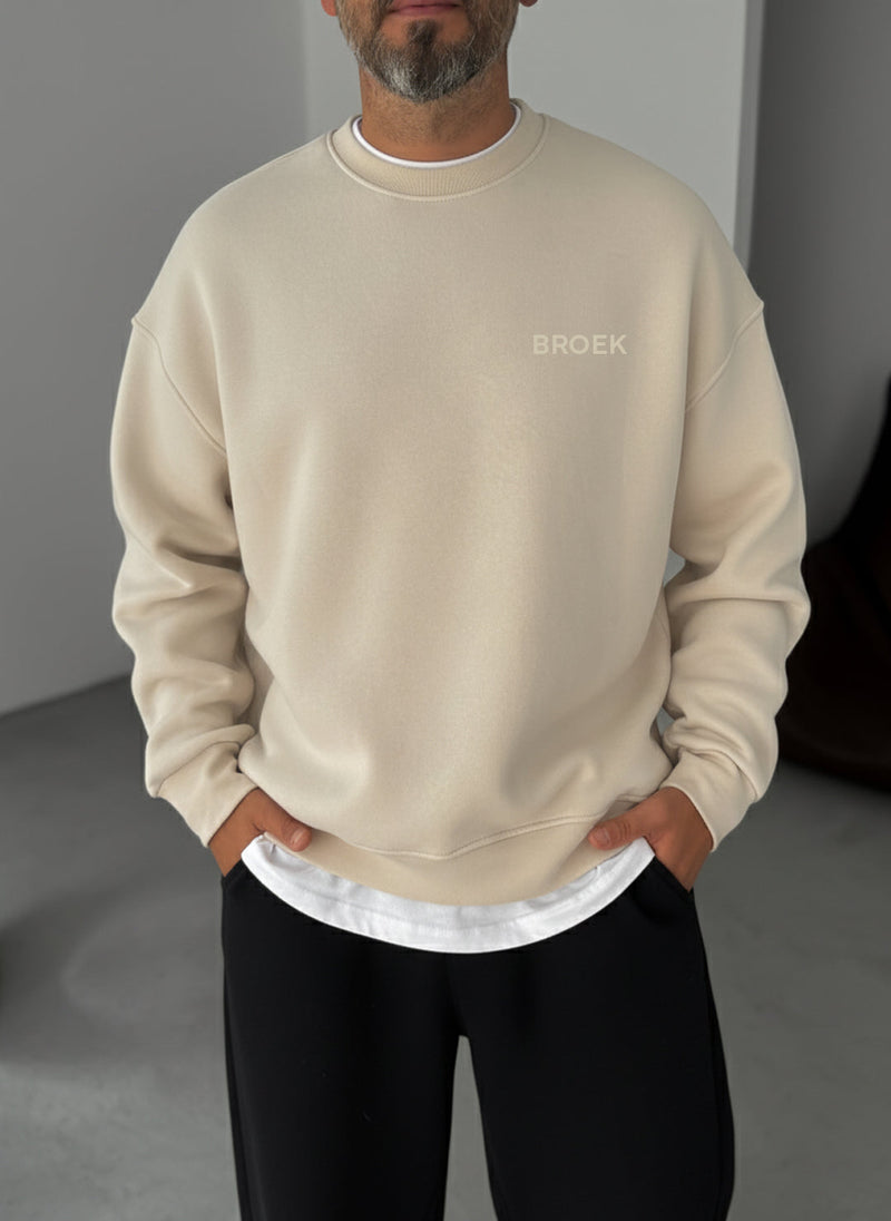 Oversized Crewneck Sweatshirt - Beige