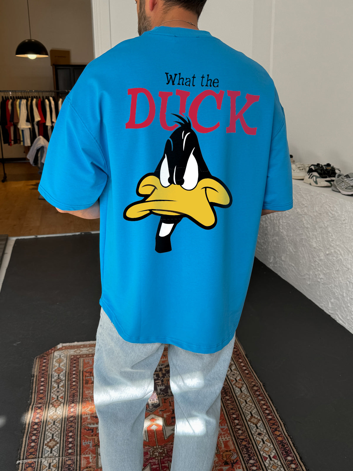 Sky Blue "What's the duck" Printed Oversize T-Shirt