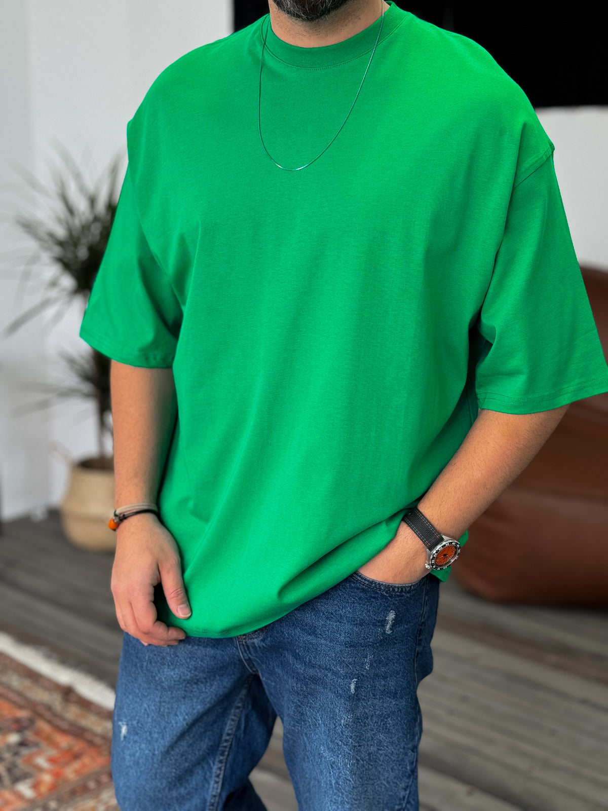 Green Basic Oversize T-Shirt - Broek