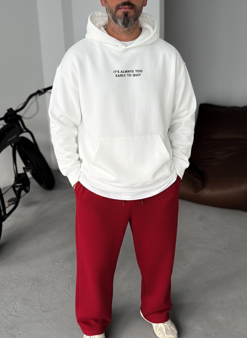 Never Quit Motivational Hoodie - White Broek
