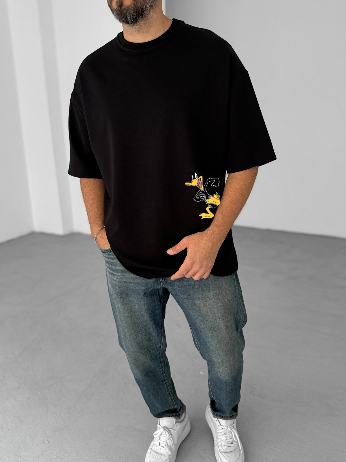 Black "What's the duck" Printed Oversize T-Shirt - Broek