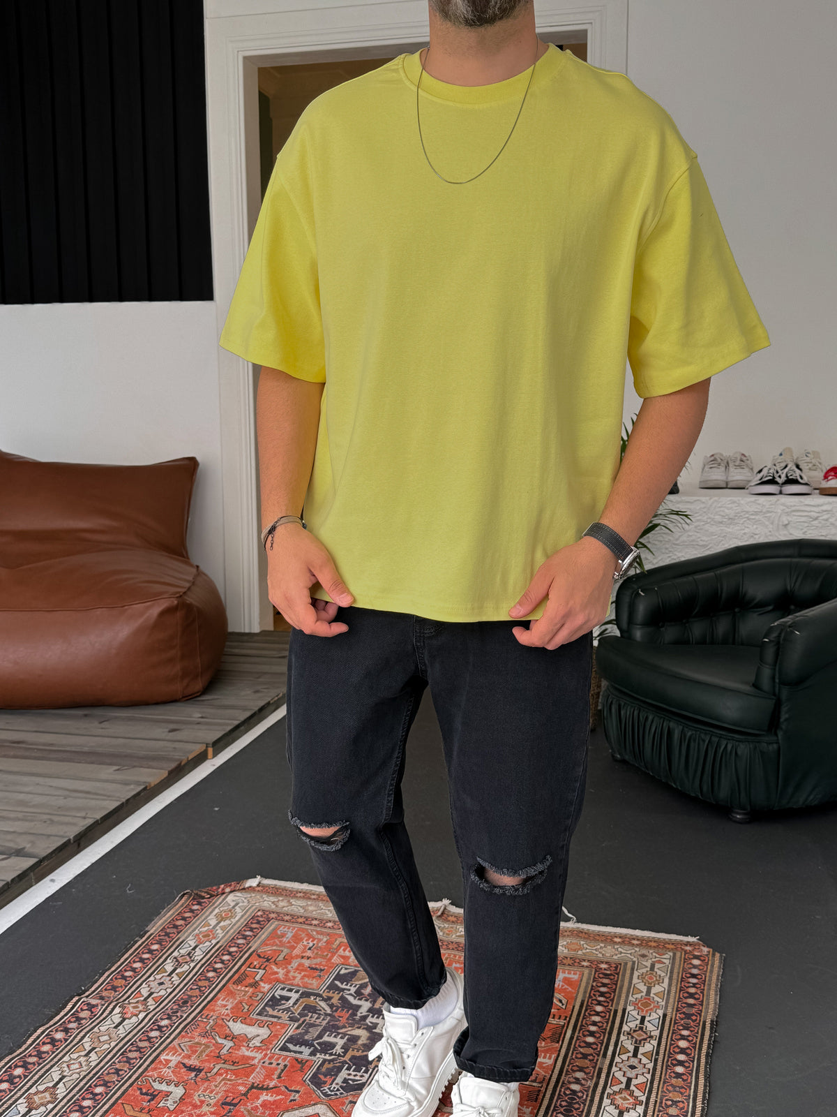 Premium Yellow Basic Oversize T-Shirt - Broek