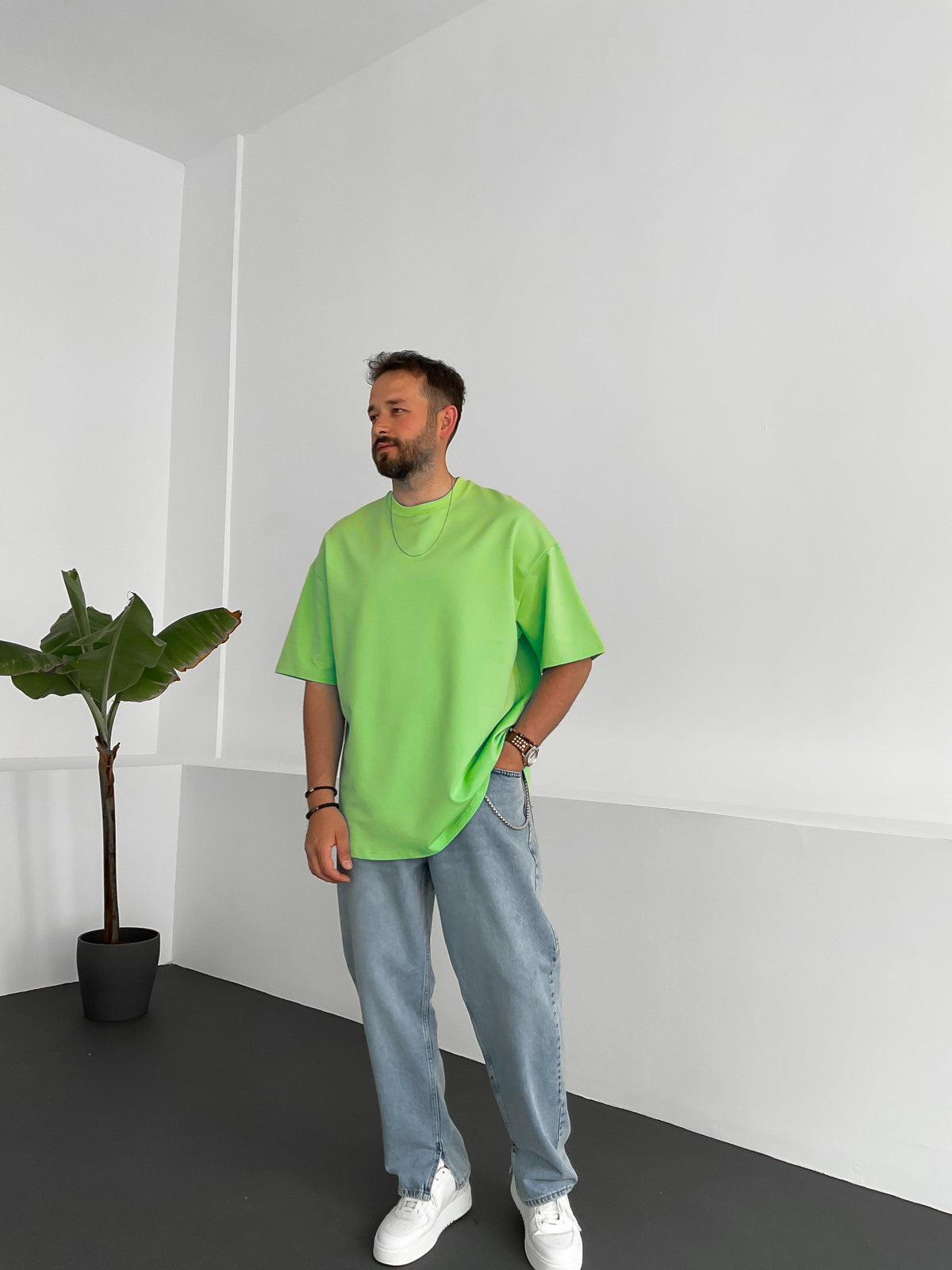 Premium Lime Basic Oversize T-Shirt - Broek