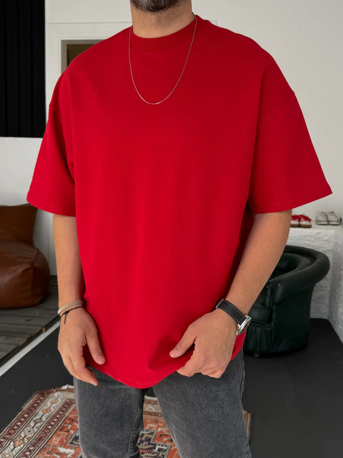 Red Basic Oversize T-Shirt - Broek