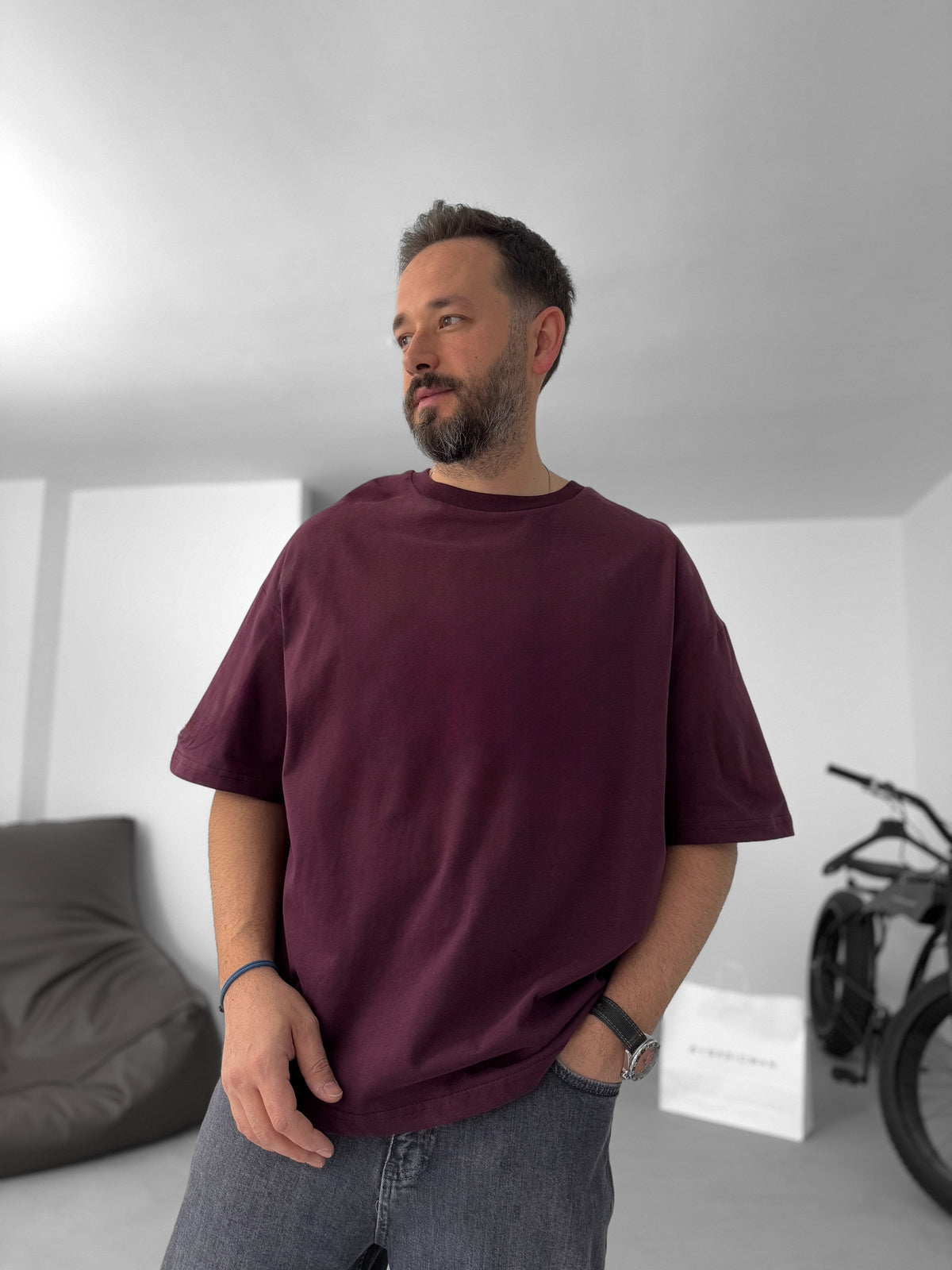 Premium Burgundy Basic Oversize T-Shirt - Broek