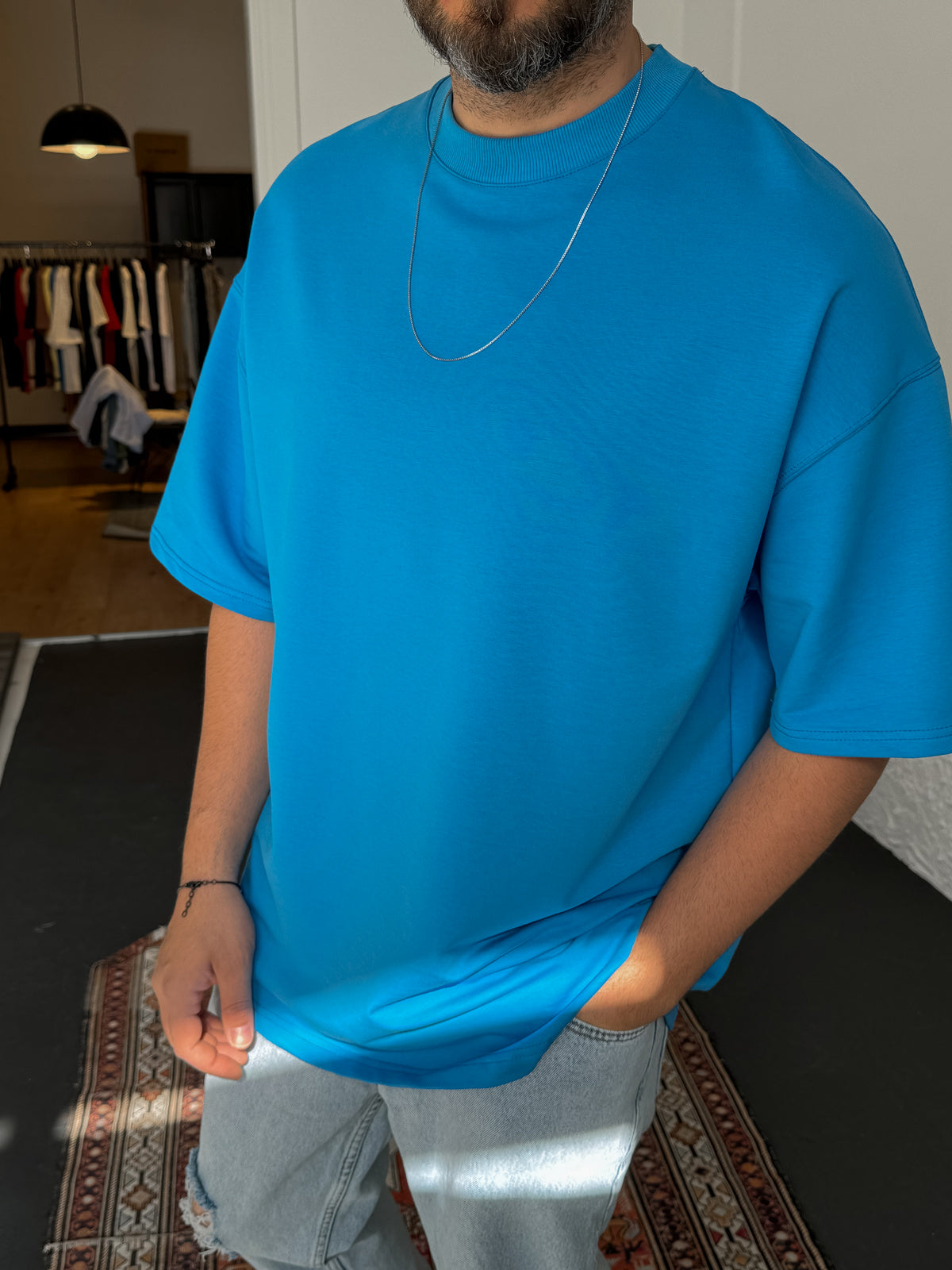 Premium Sky Blue Basic Oversize T-Shirt - Broek