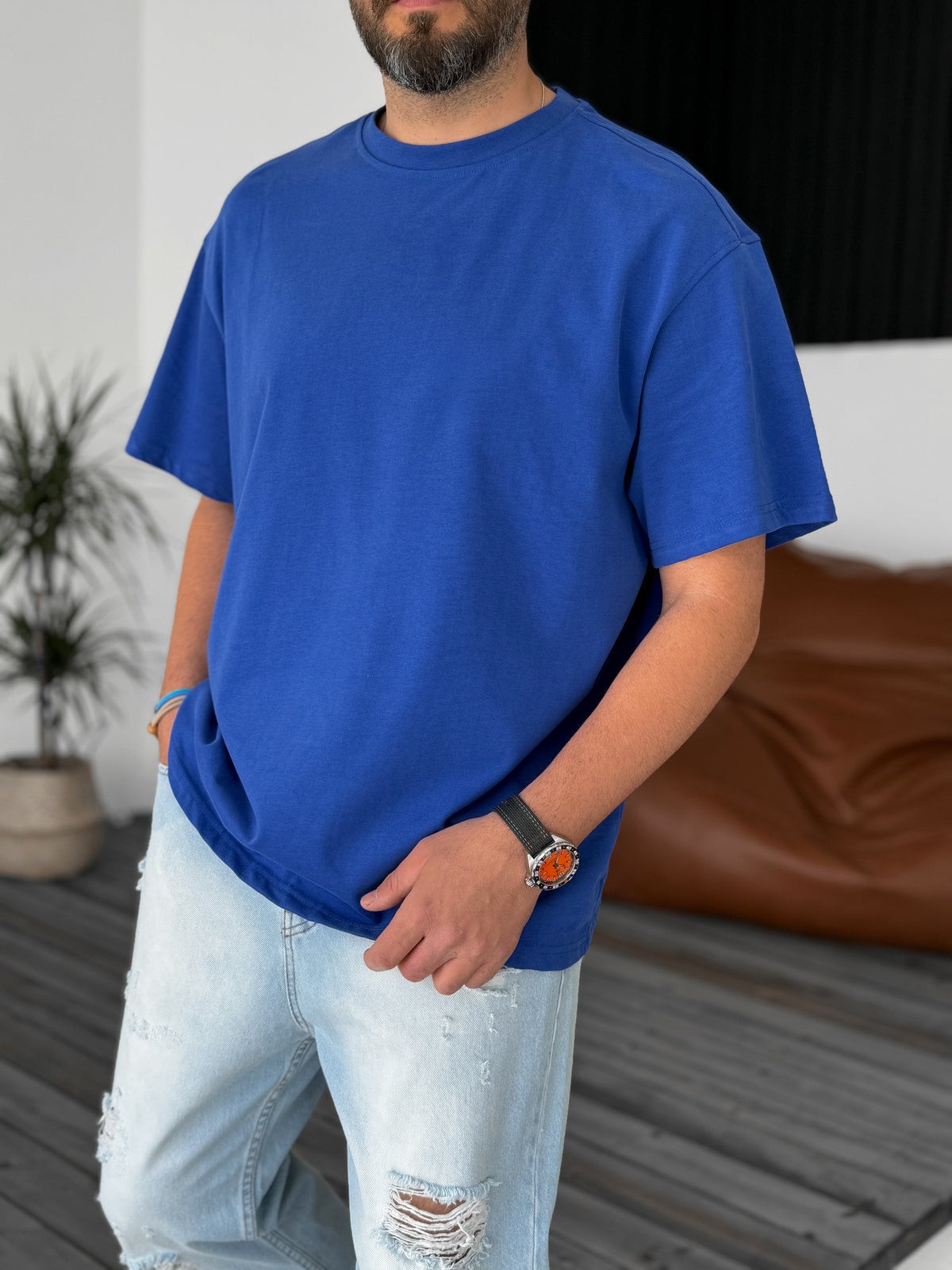 Royal Blue Basic Oversize T-Shirt - Broek