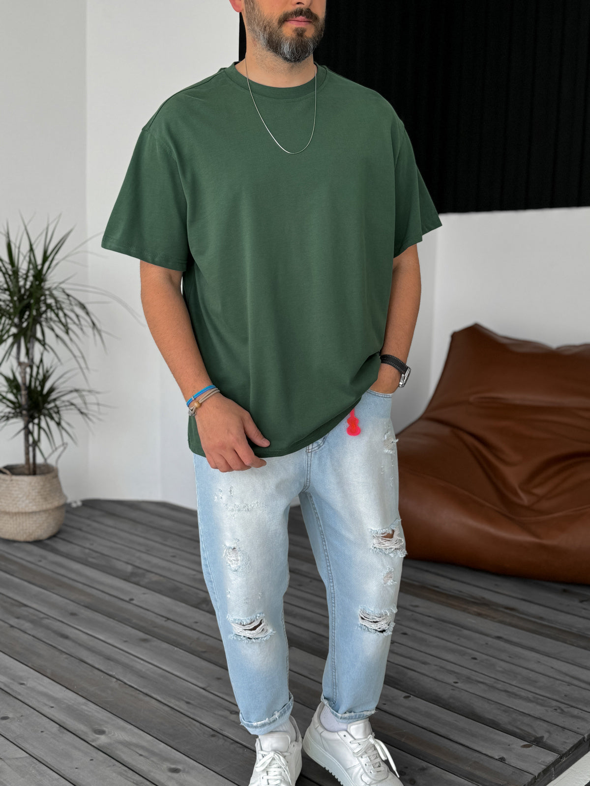 Premium Olive Basic Oversize T-Shirt - Broek