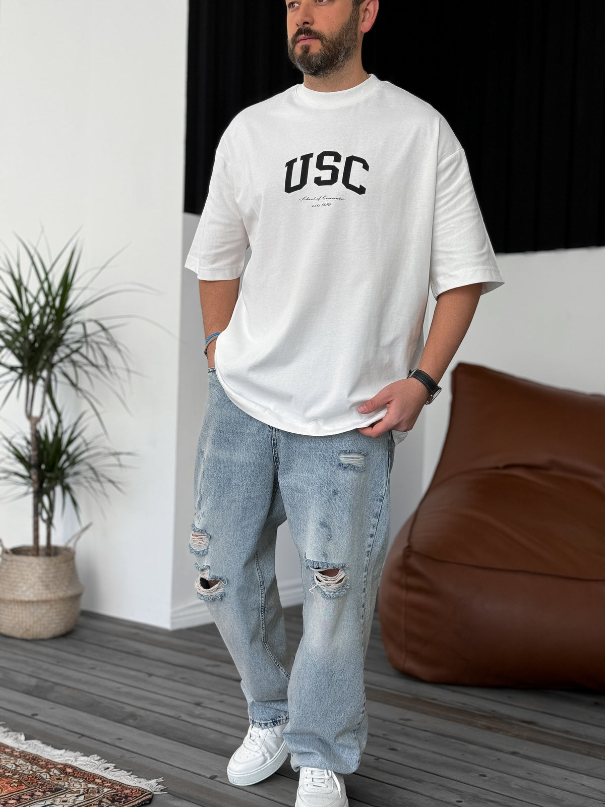 White "Usc" printed Oversize T-Shirt - Broek