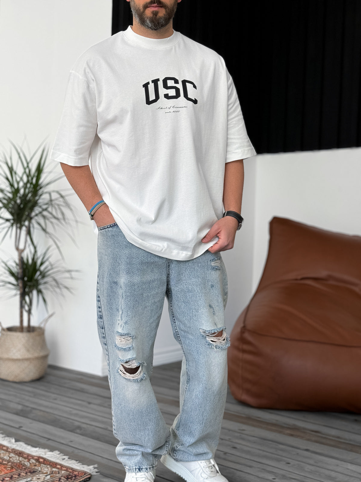 White "Usc" printed Oversize T-Shirt - Broek