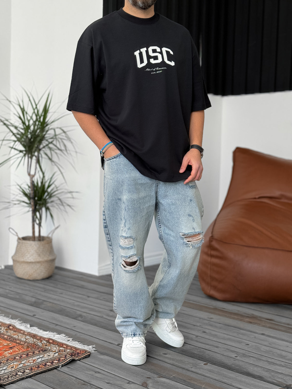 Black "Usc" printed Oversize T-Shirt - Broek