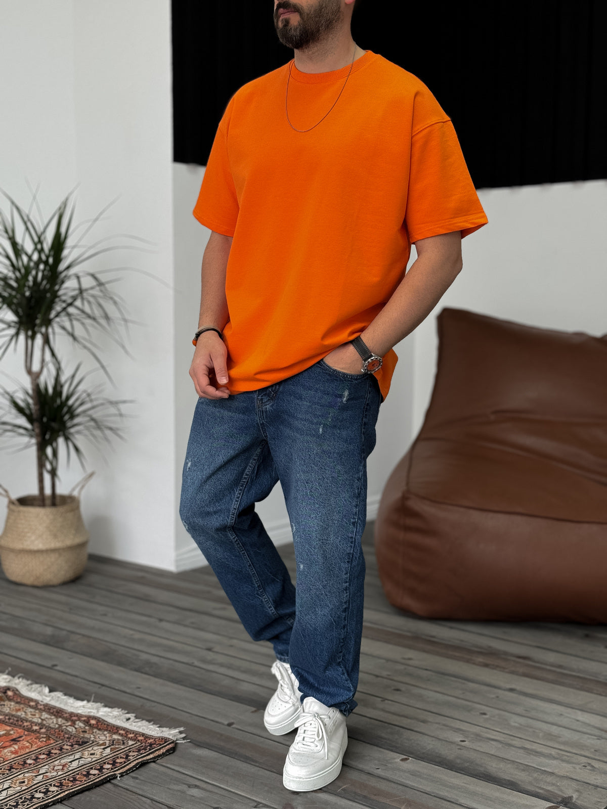 Premium Orange Basic Oversize T-Shirt - Broek