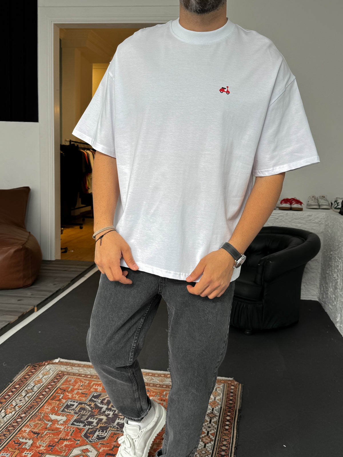 White "Scooter" printed Oversize T-Shirt - Broek