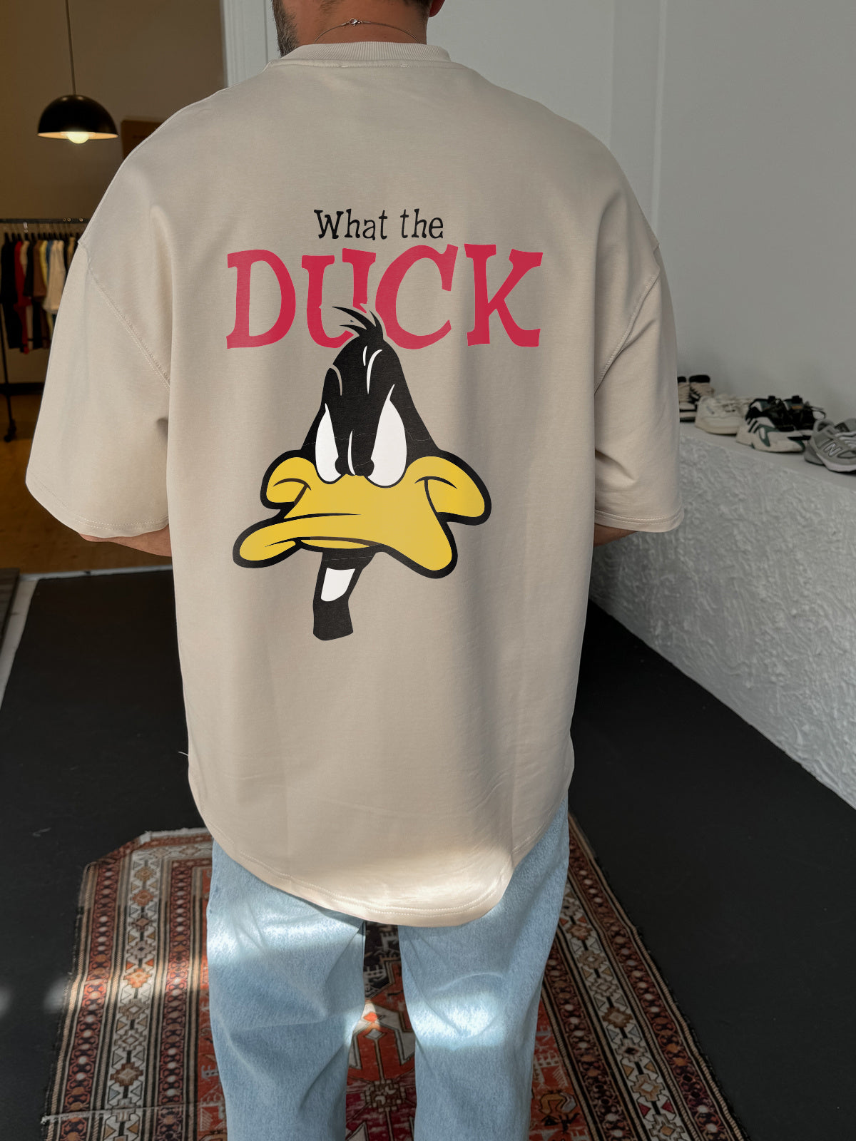 Beige "What's the duck" Printed Oversize T-Shirt - Broek