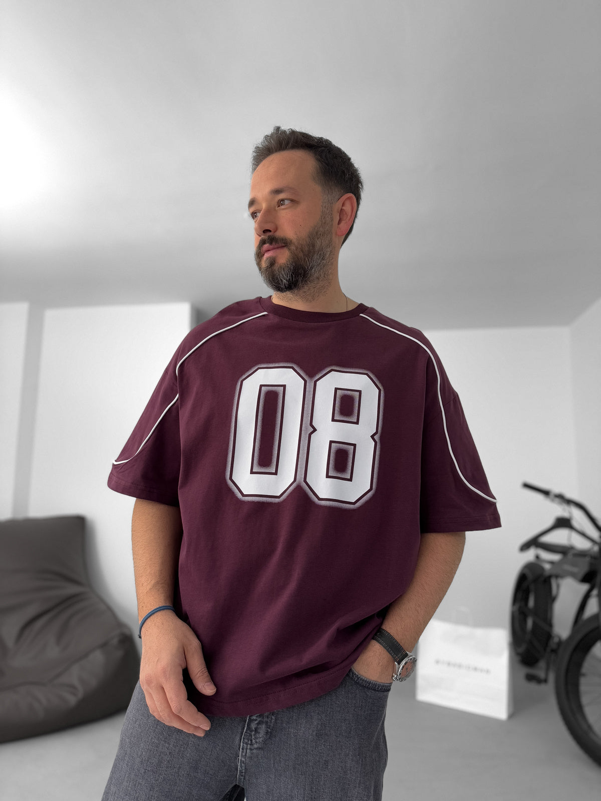 Limited Edition Burgundy Printed T-Shirt 08 - Broek