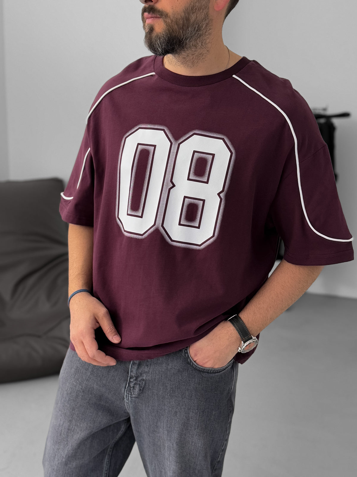 Limited Edition Burgundy Printed T-Shirt 08 - Broek