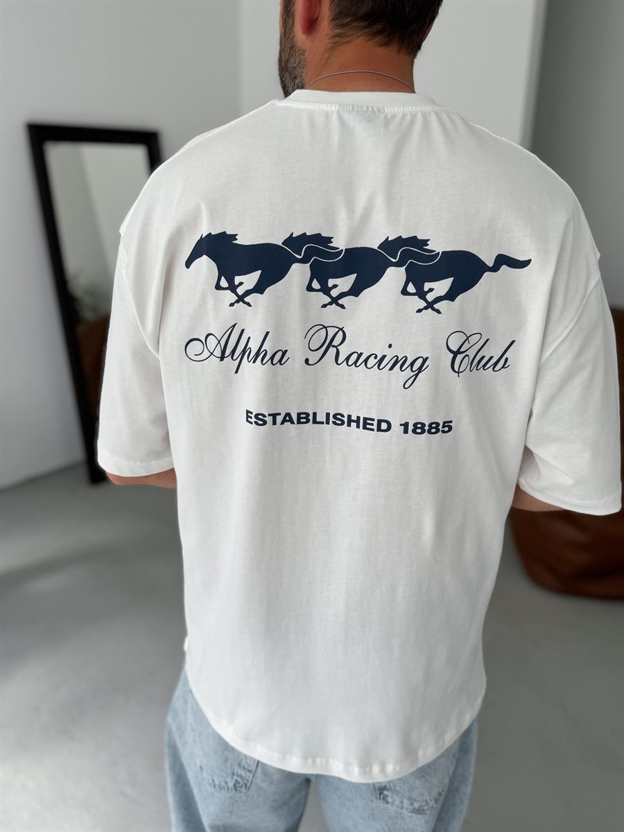 Premium White "Alpha Racing" Printed Oversize T-Shirt - Broek