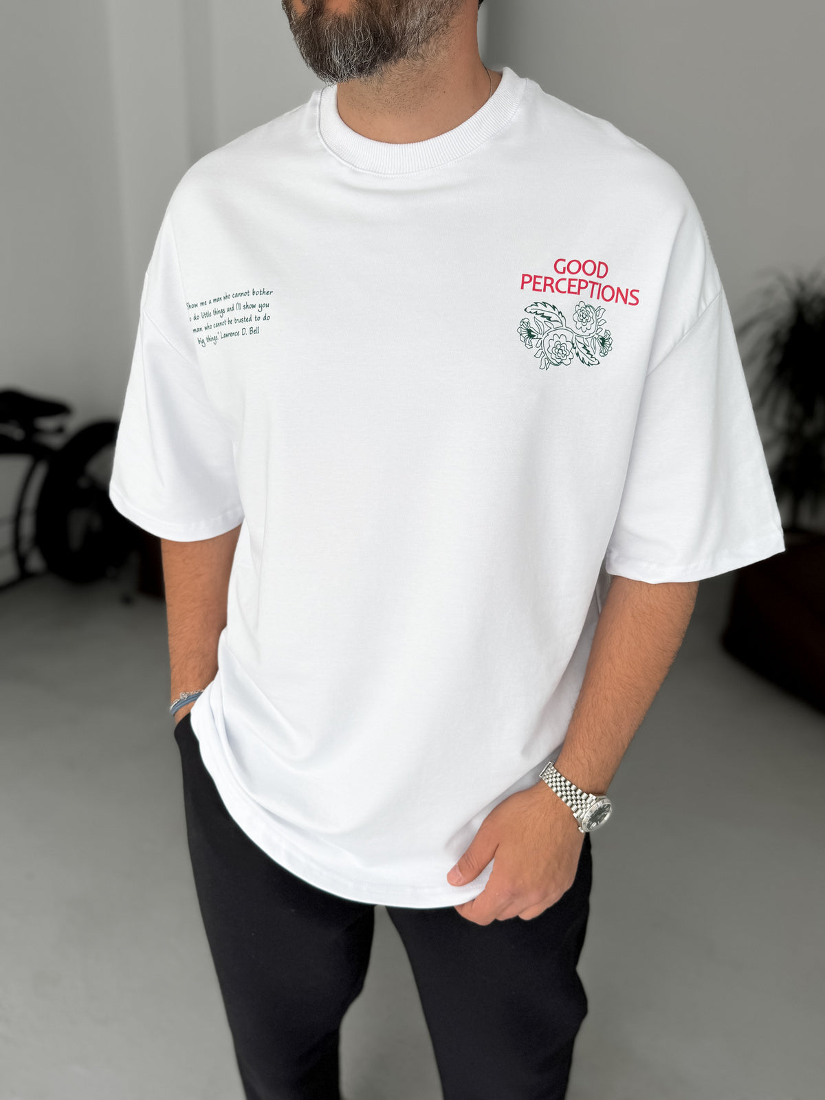 Premium White "Good Perceptions" Printed Oversize T-Shirt - Broek