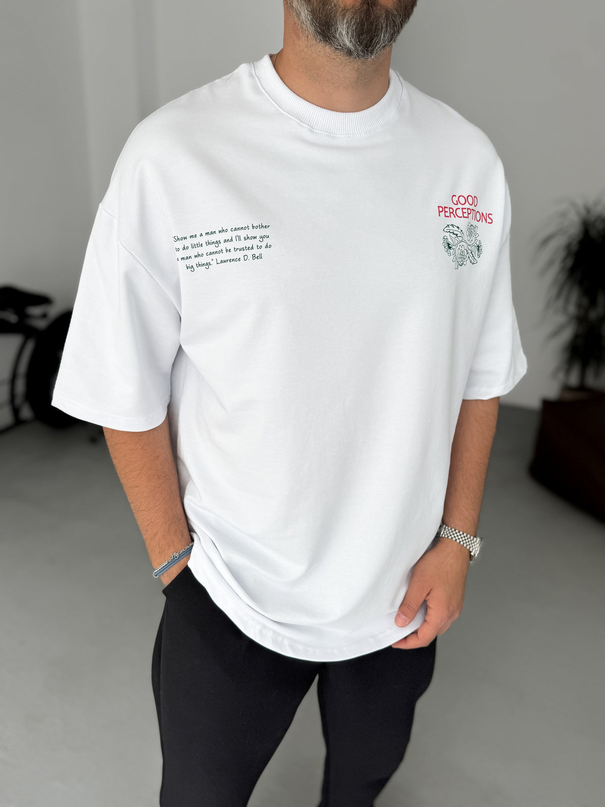 Premium White "Good Perceptions" Printed Oversize T-Shirt - Broek