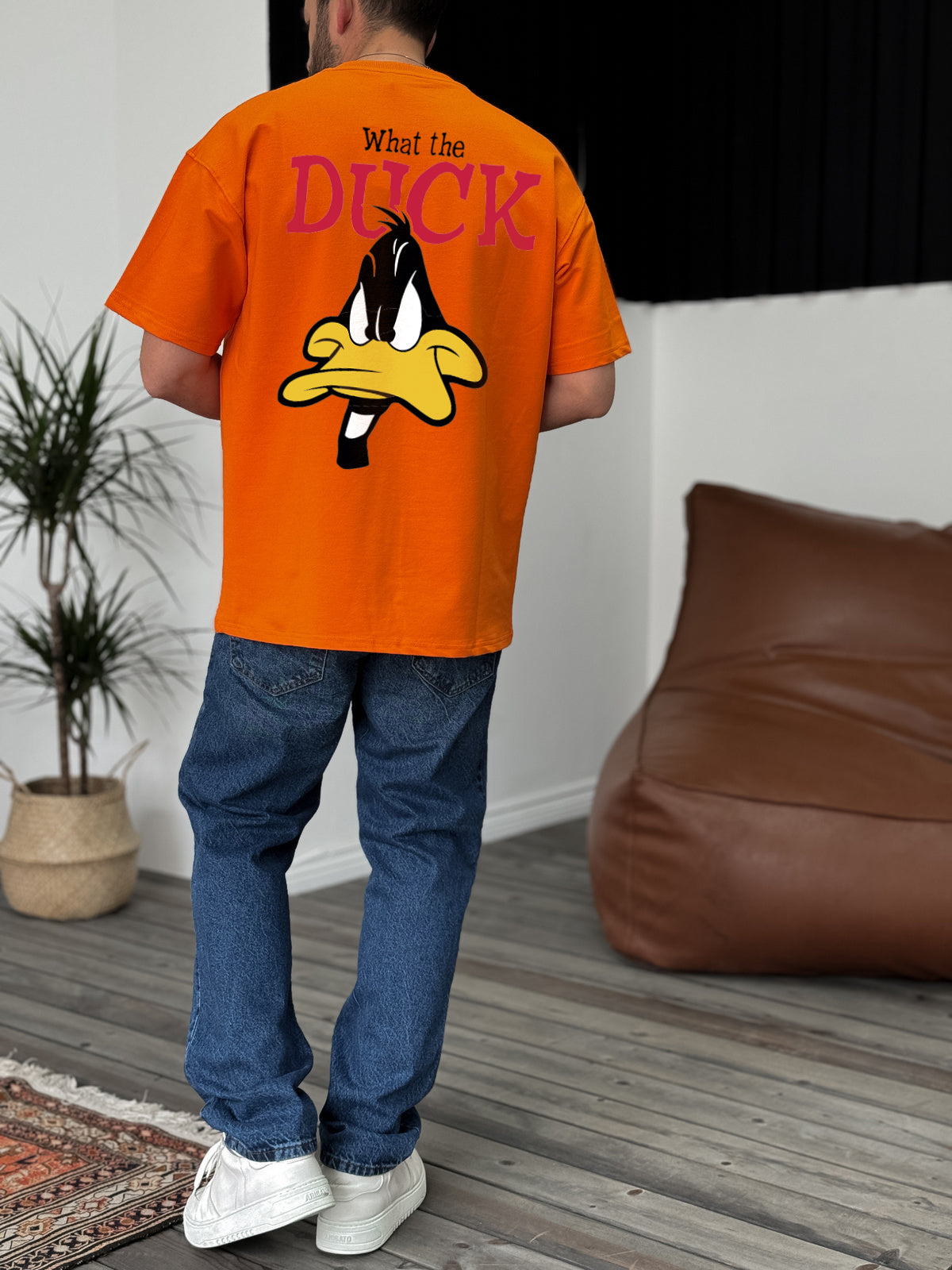 Orange "What's the duck" printed Oversize T-Shirt