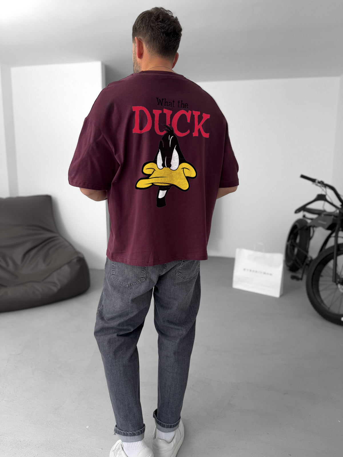 Burgundy "What's the duck" printed Oversize T-Shirt - Broek