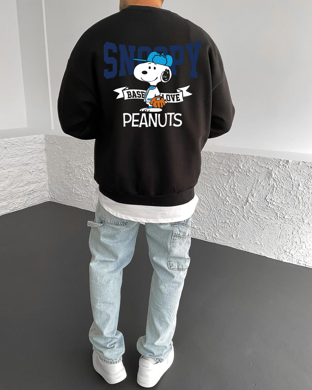Black "snoopy" Printed Oversize Sweatshirt Broek