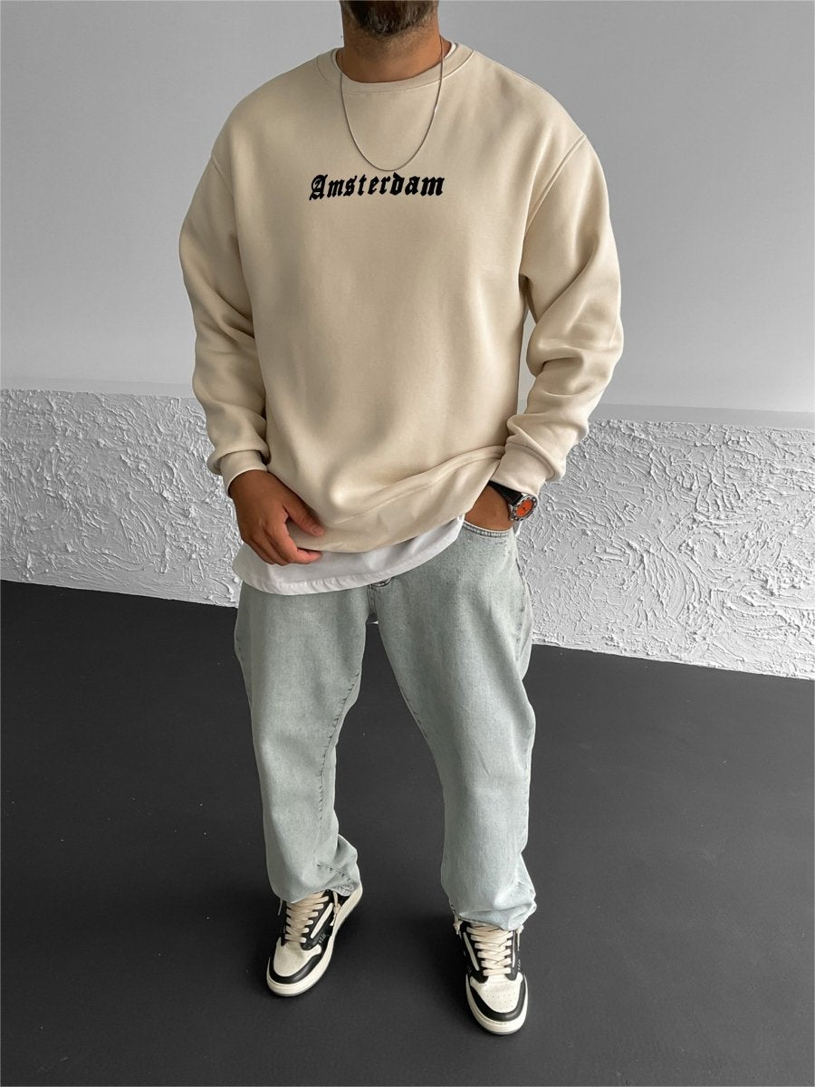 Beige "Amsterdam" Printed Oversize Sweatshirt - Broek