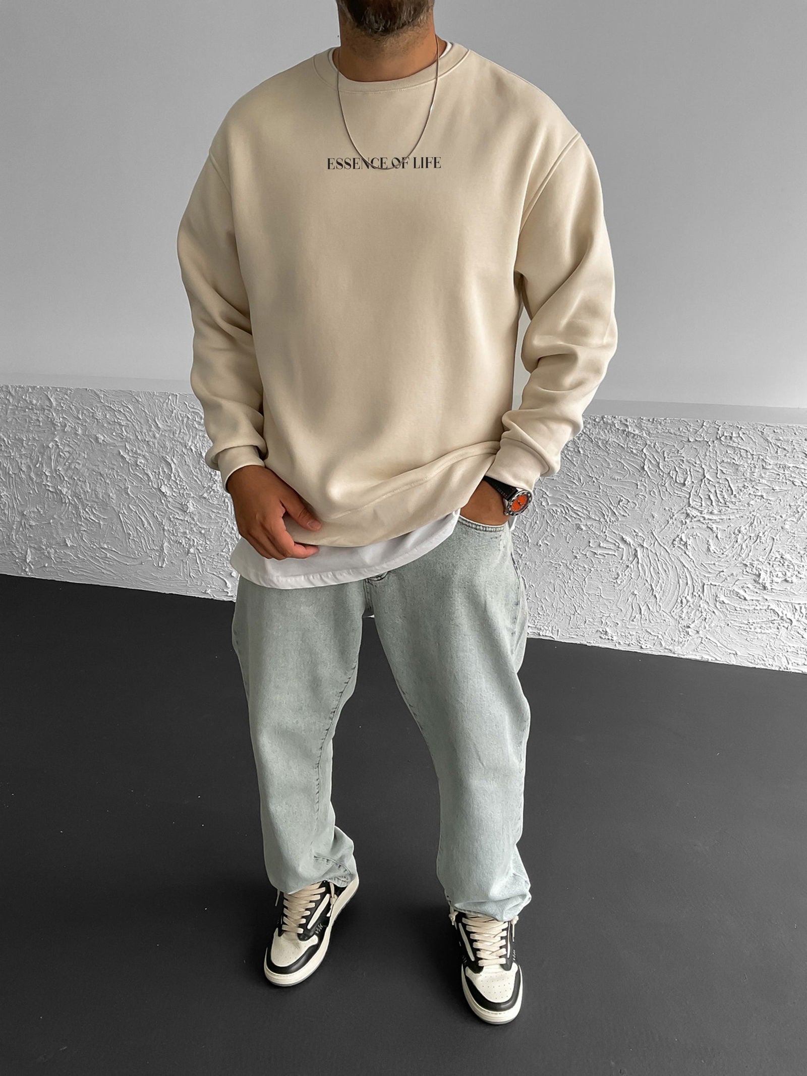 Beige "Essence" Printed Oversize Sweatshirt - Broek