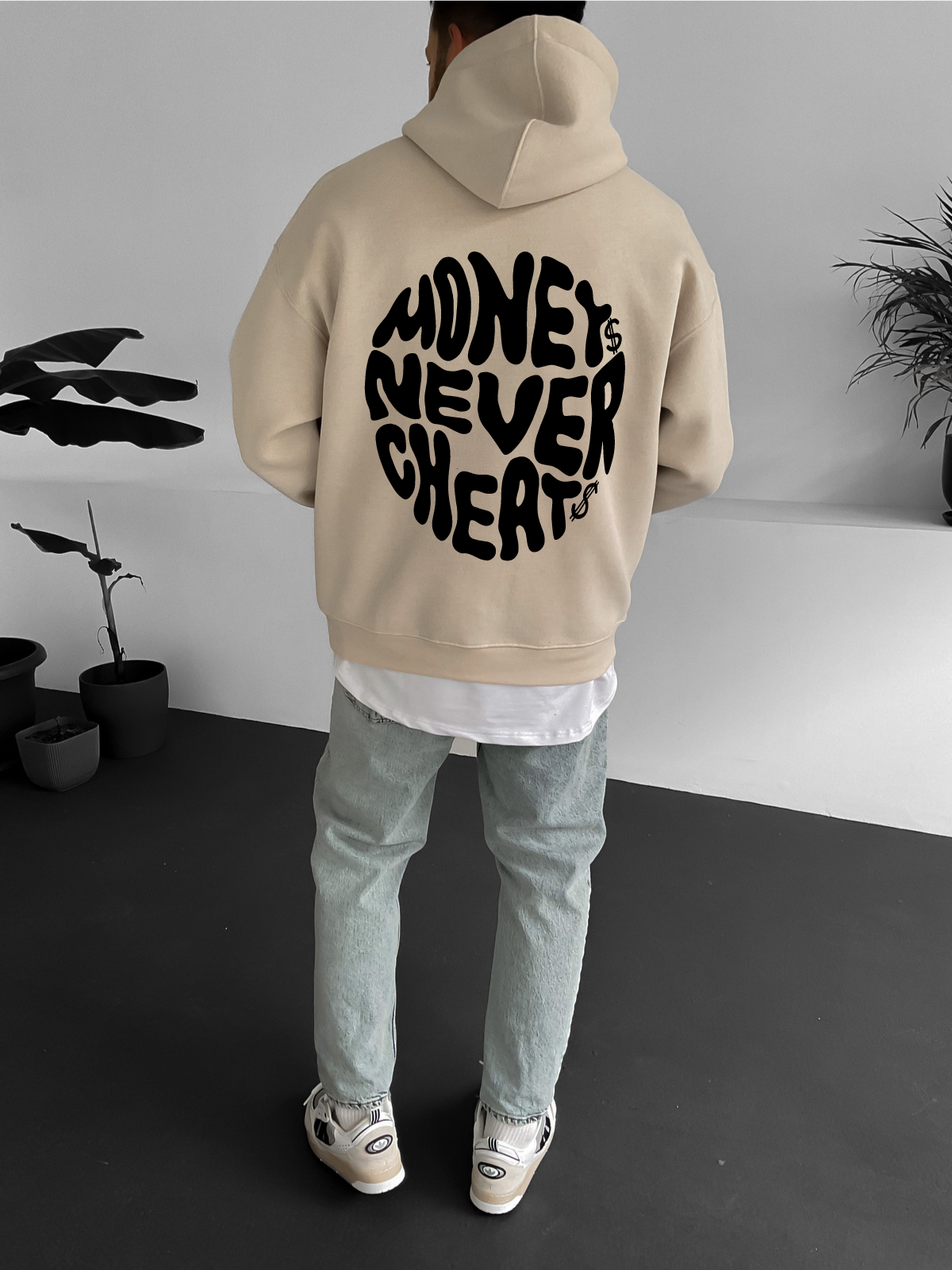 Beige "Money Integrity" Printed Oversize Hoodie - Broek