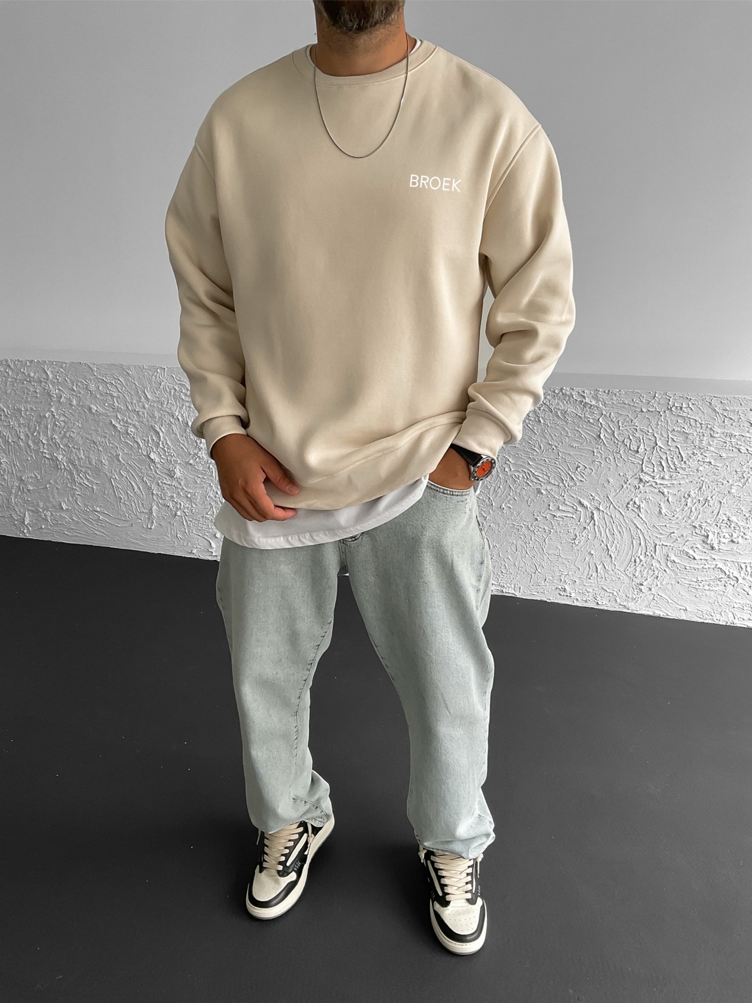 Beige "Money" Printed Oversize Sweatshirt - Broek
