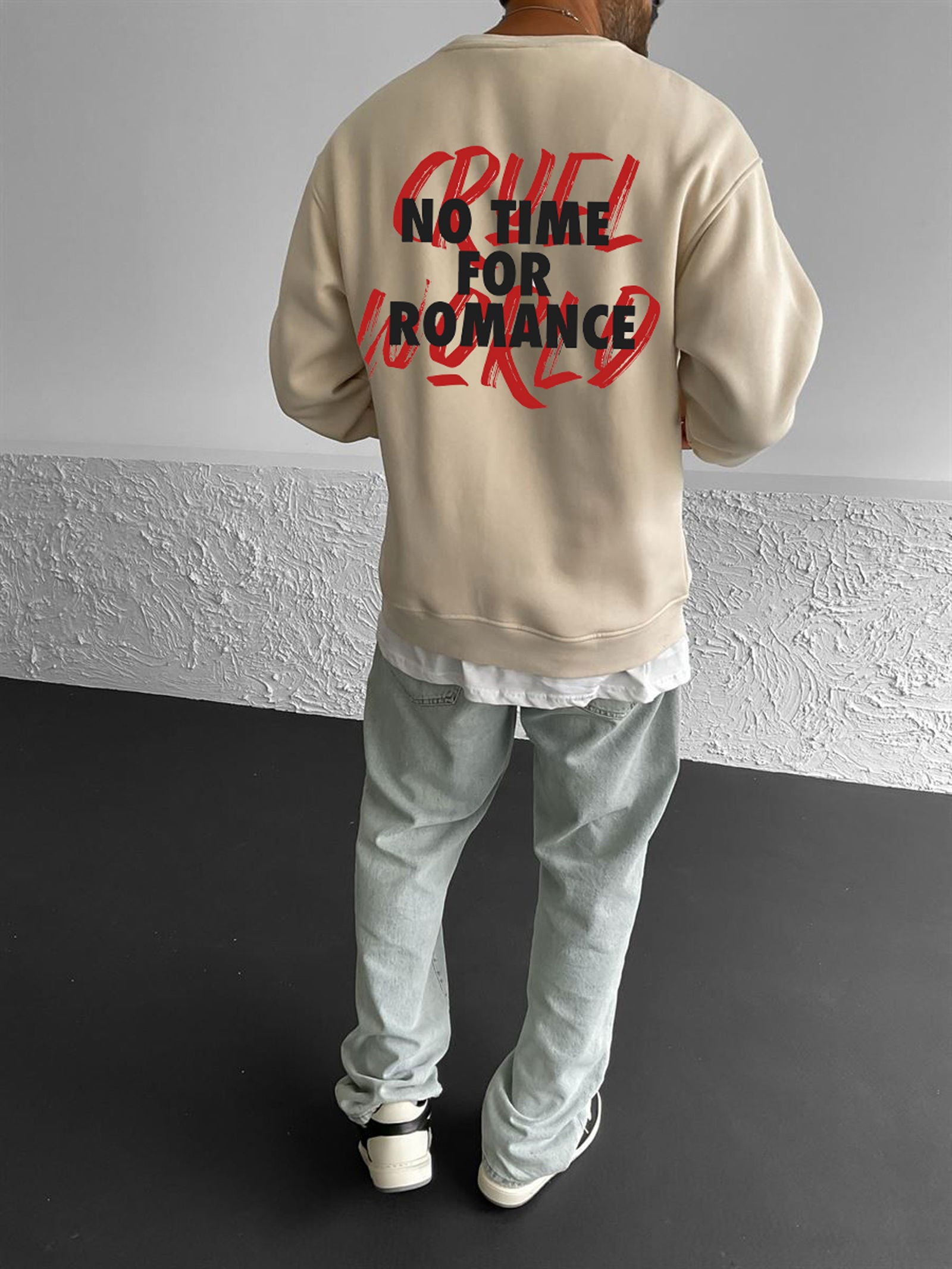 Beige "Priority" Printed Oversize Sweatshirt - Broek