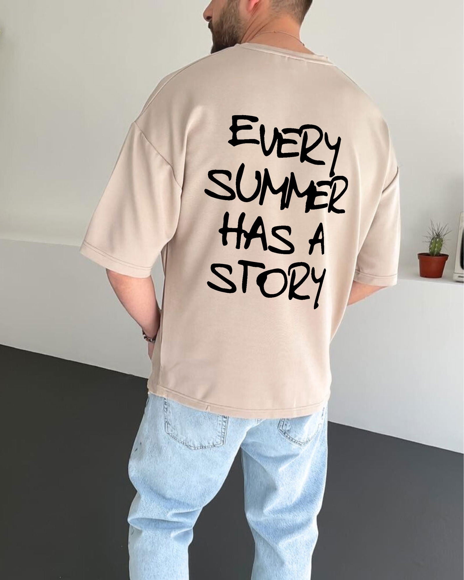 Beige "Summer memories" Printed Oversize T-Shirt - Broek