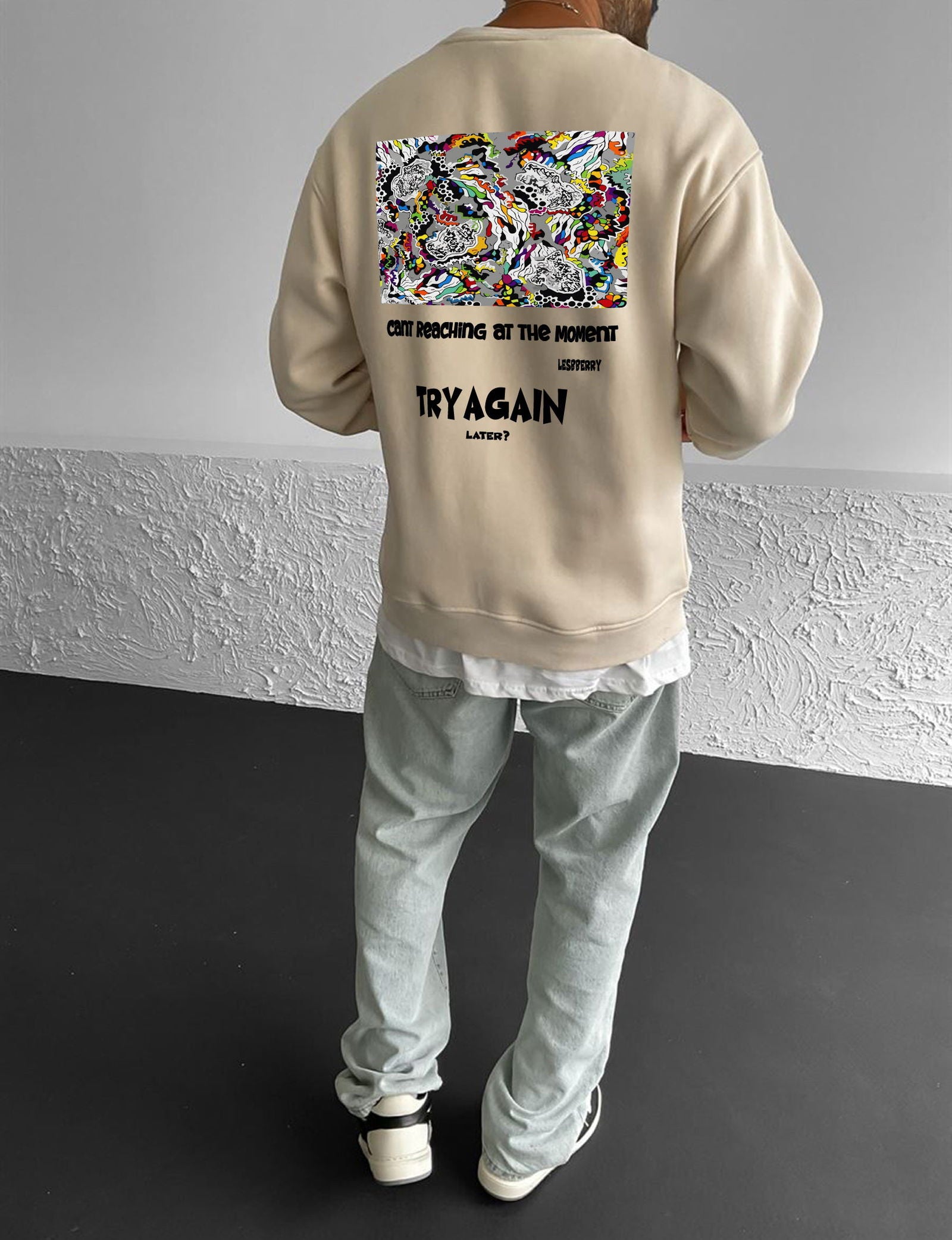 Beige "Try Again" Printed Oversize Sweatshirt - Broek