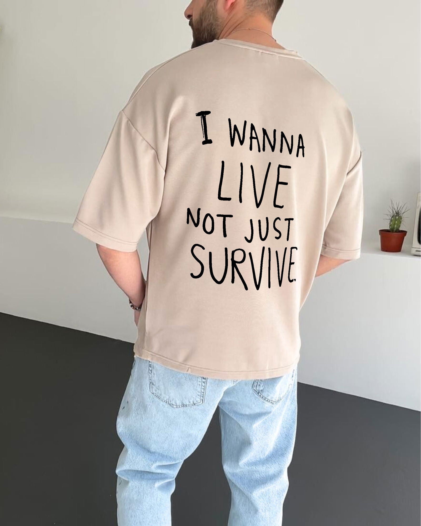 Beige "Vibrant" Printed Oversize T-Shirt - Broek