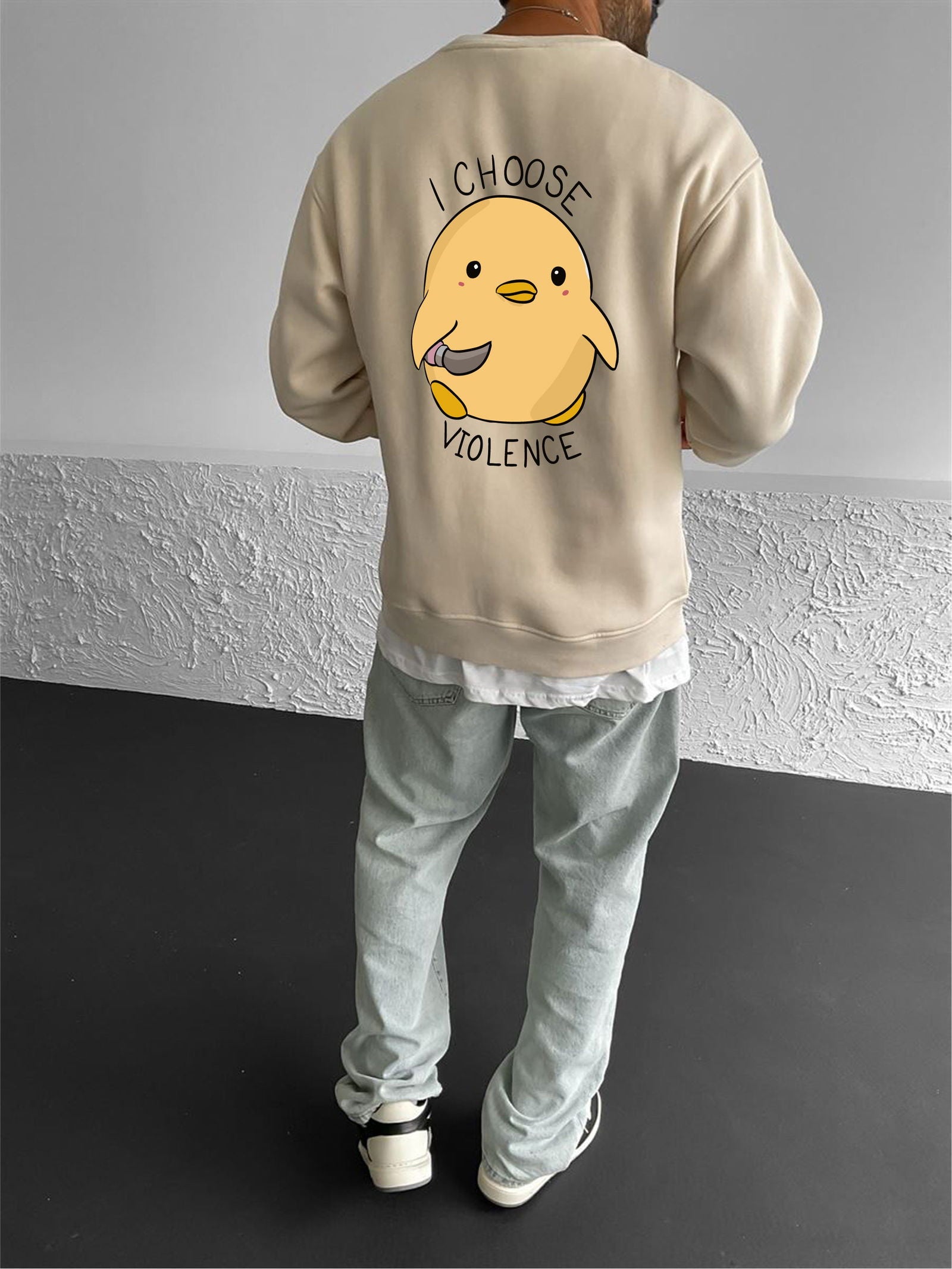 Beige "Violence" Printed Oversize Sweatshirt - Broek