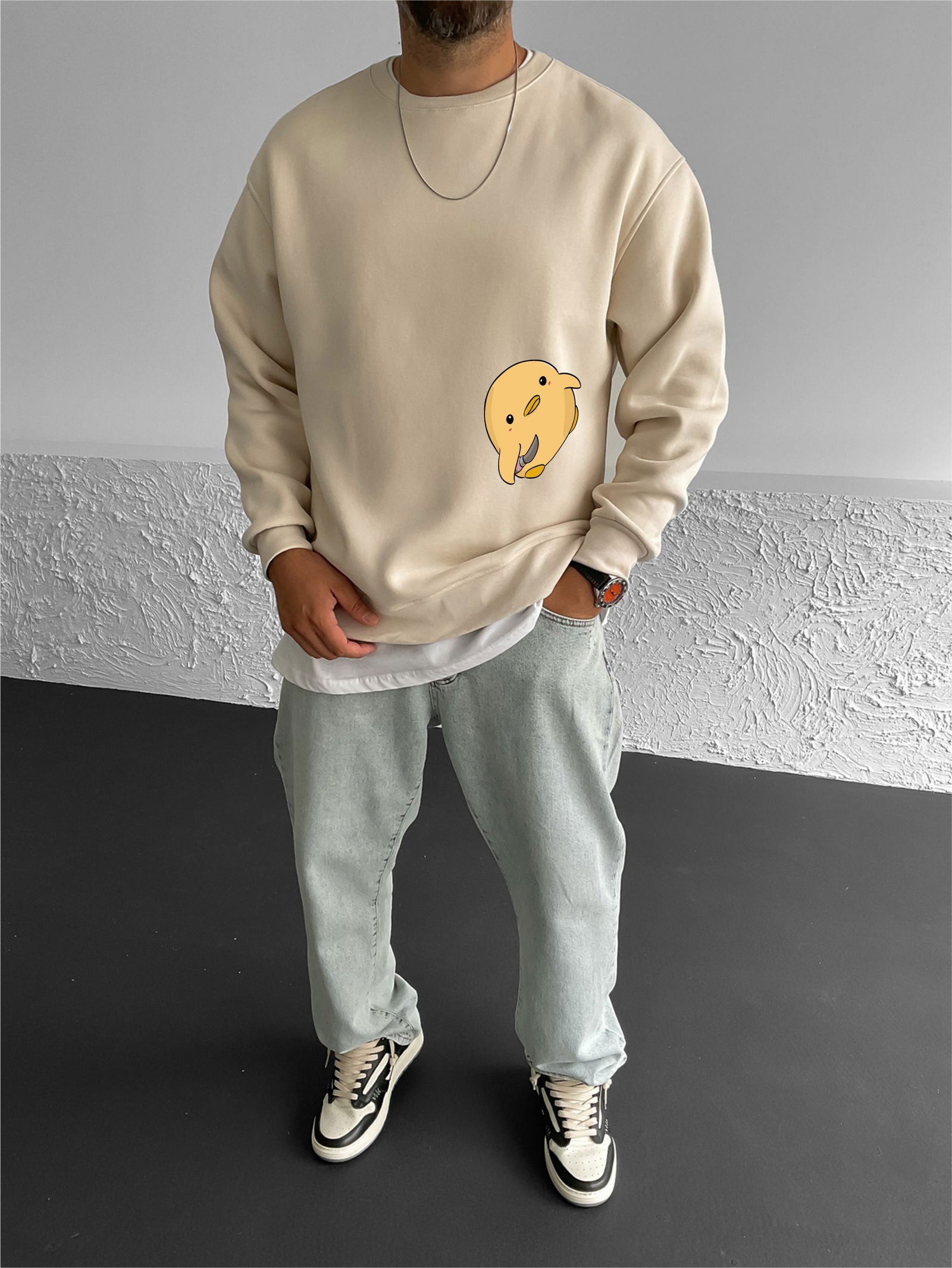 Beige "Violence" Printed Oversize Sweatshirt - Broek