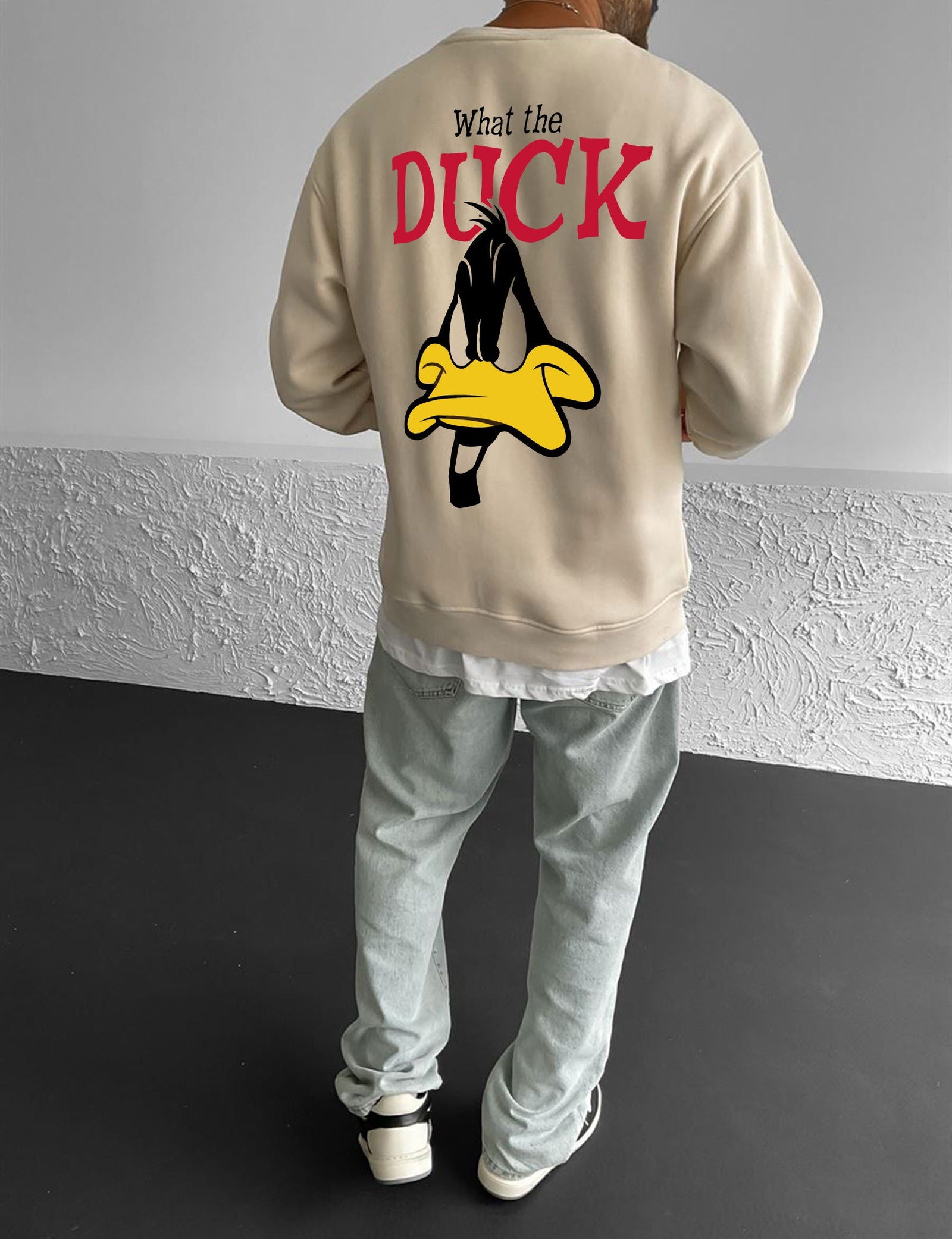 Beige "What's the duck" Printed Oversize Sweatshirt - Broek