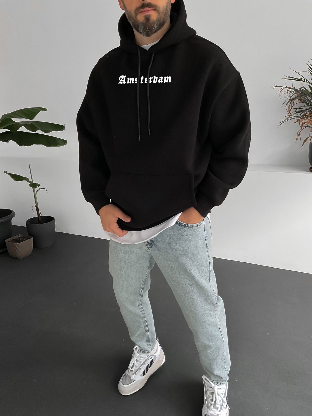 Black "Amsterdam" Printed Oversize Hoodie - Broek