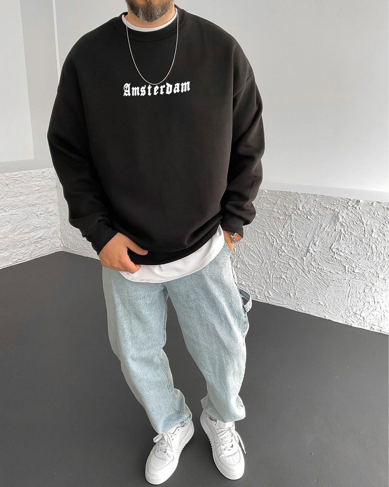 Black "Amsterdam" Printed Oversize Sweatshirt