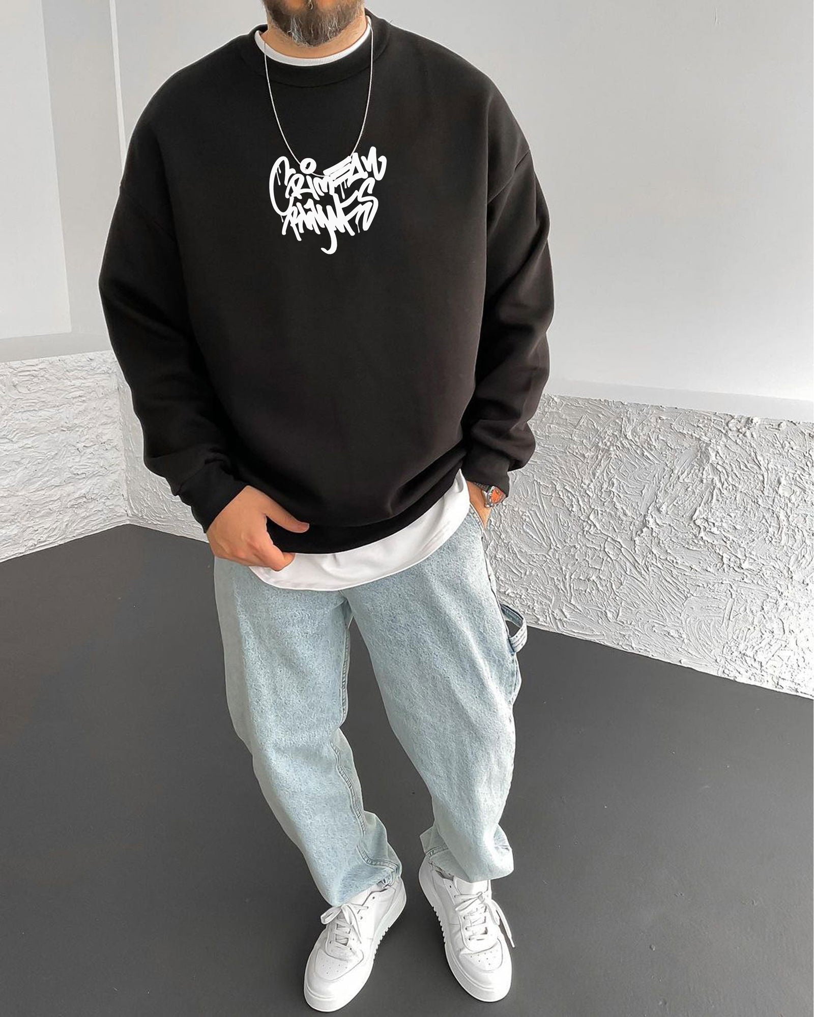Black "Crime" Printed Oversize Sweatshirt - Broek