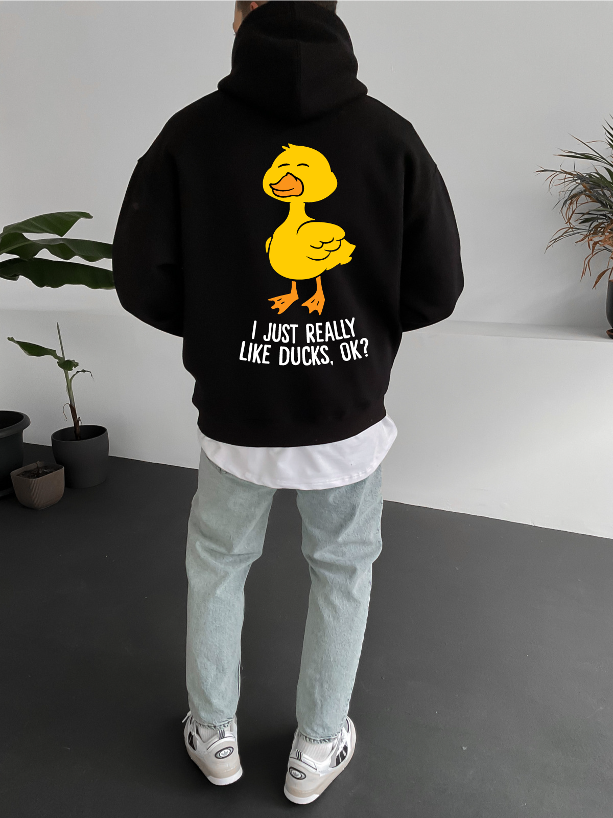 Black "Duck Lover" Printed Oversize Hoodie - Broek
