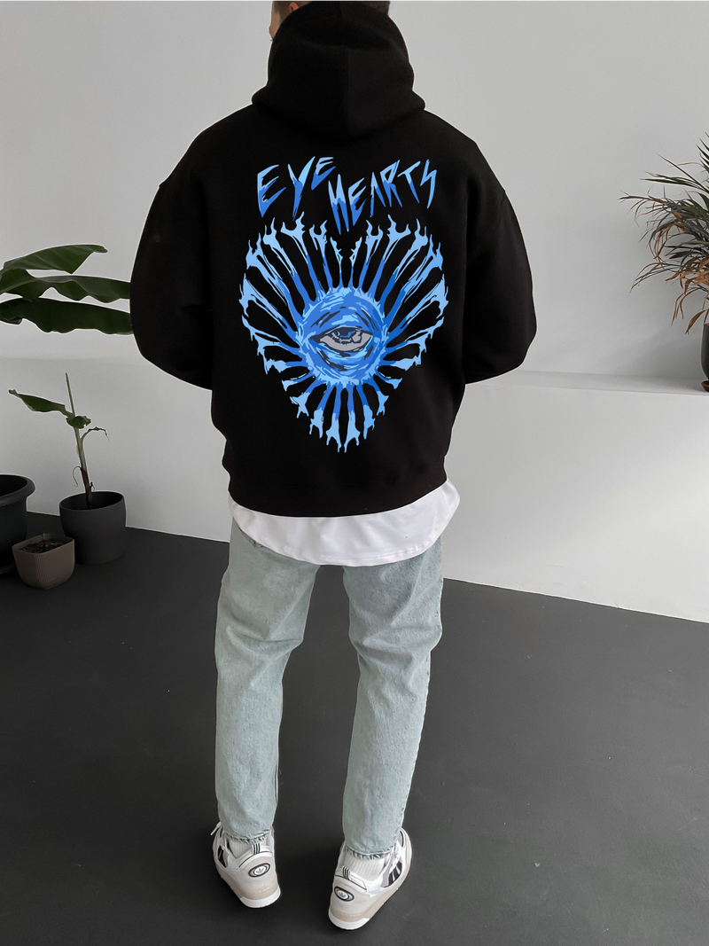 Black "Eye Hearts" Printed Oversize Hoodie