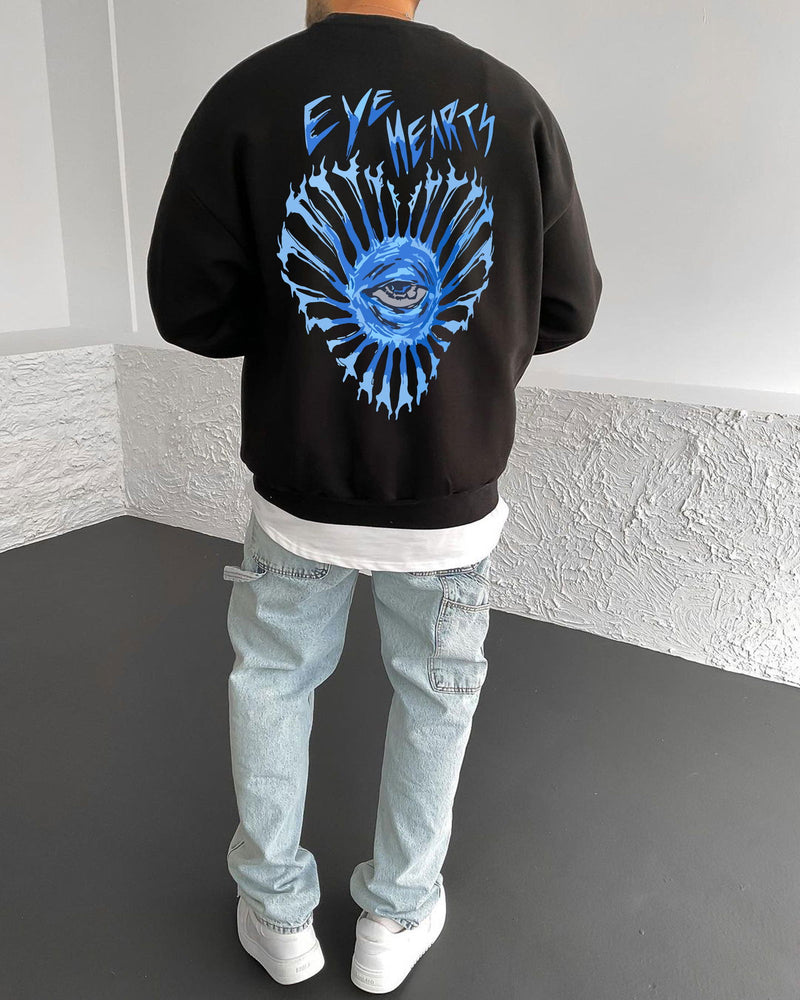 Black "Eye Hearts" Printed Oversize Sweatshirt