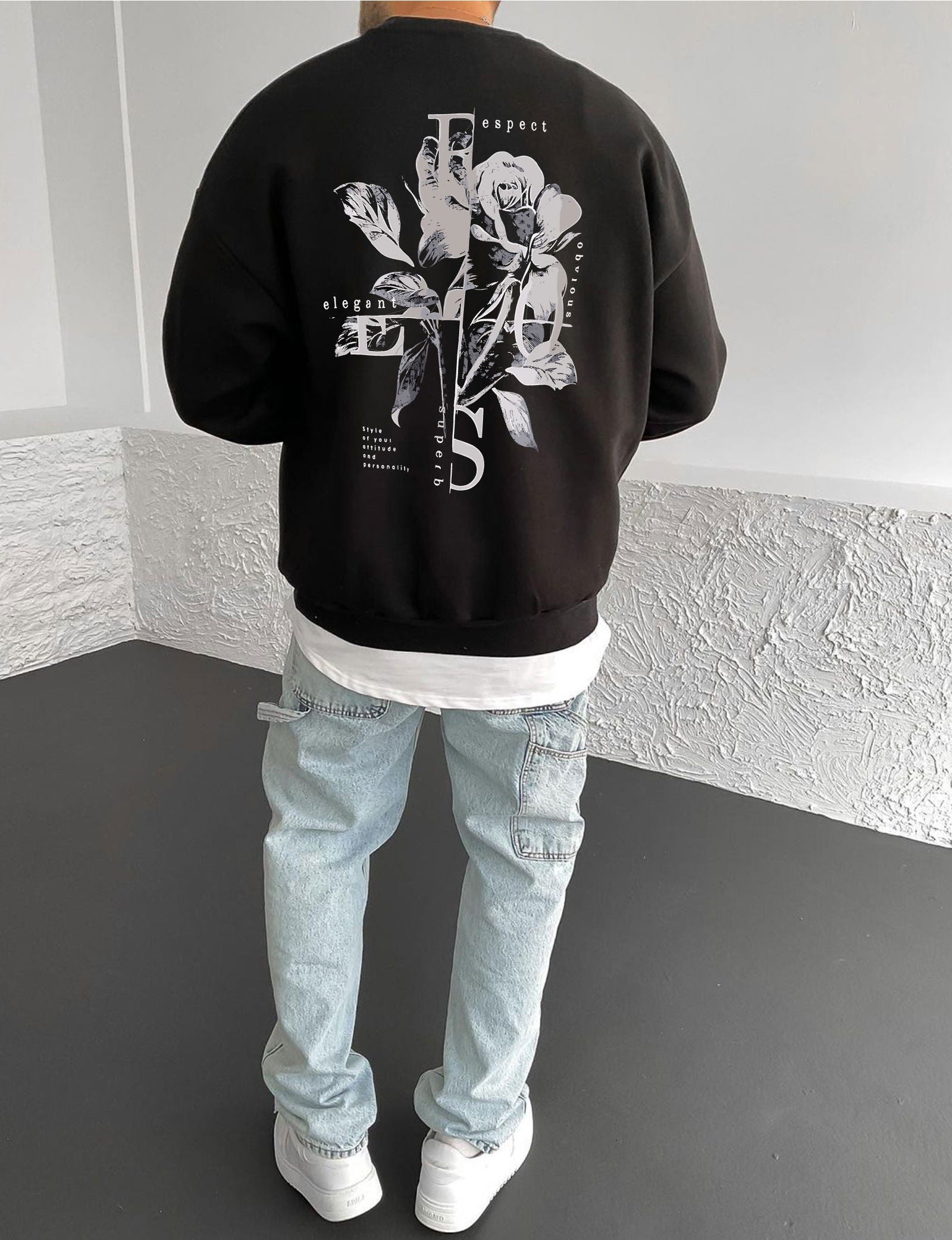 Black "Flower" Printed Oversize Sweatshirt - Broek