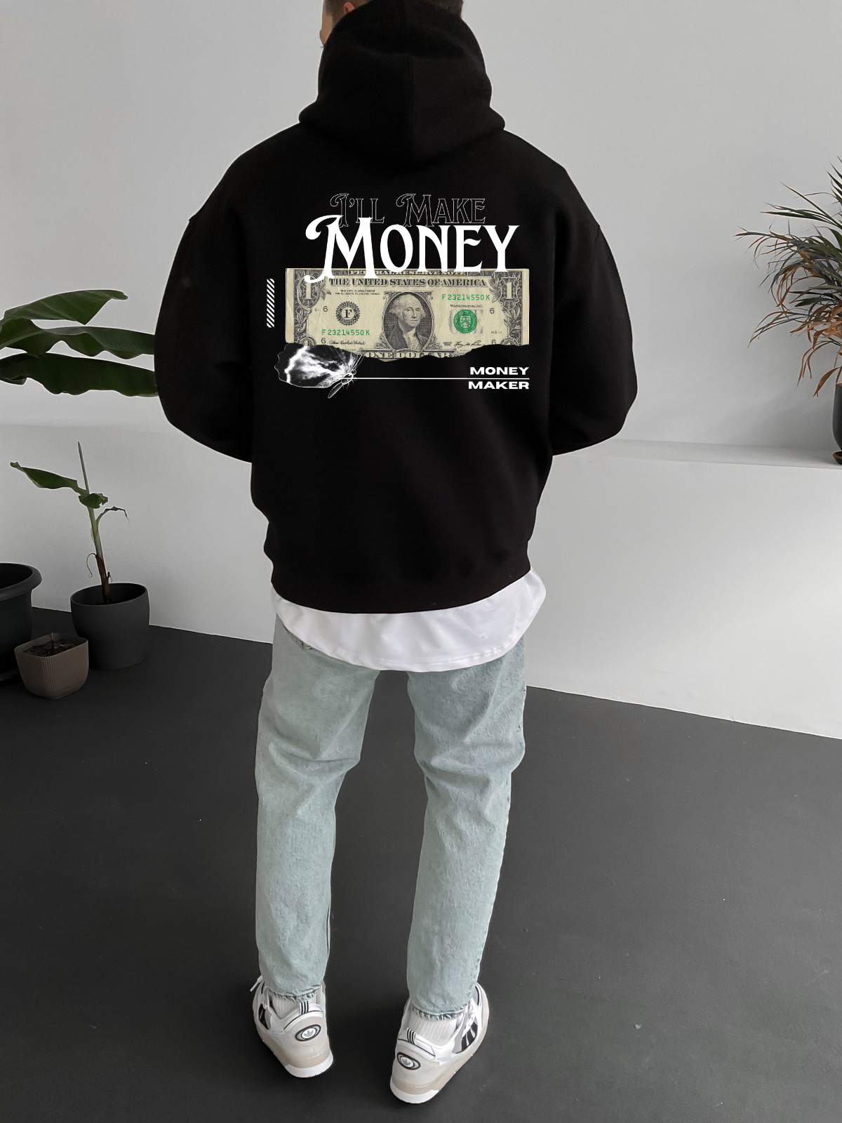 Black "Money" Printed Oversize Hoodie - Broek