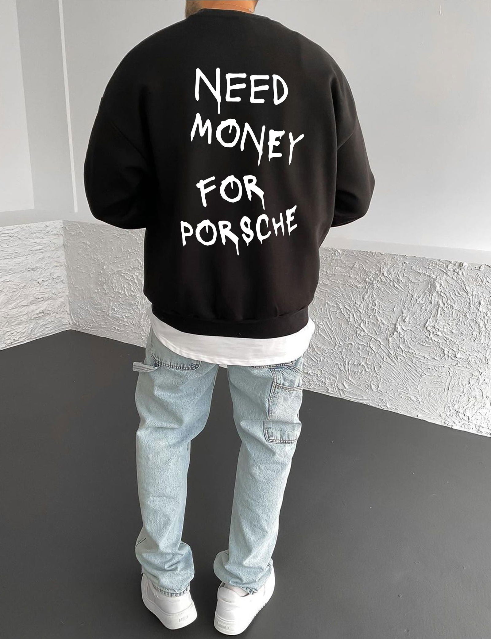 Black "Porsche" Printed Oversize Sweatshirt - Broek