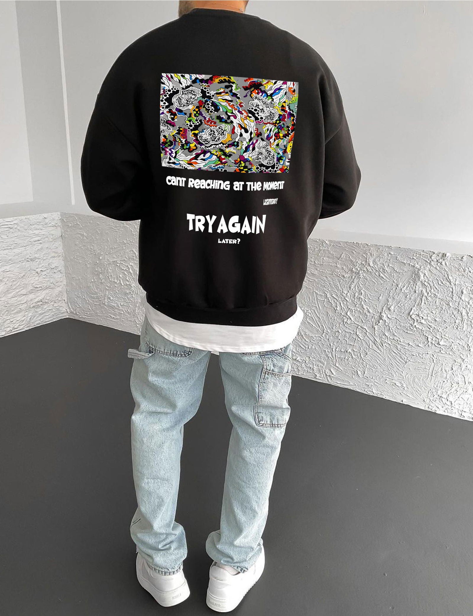 Black "Try Again" Printed Oversize Sweatshirt - Broek