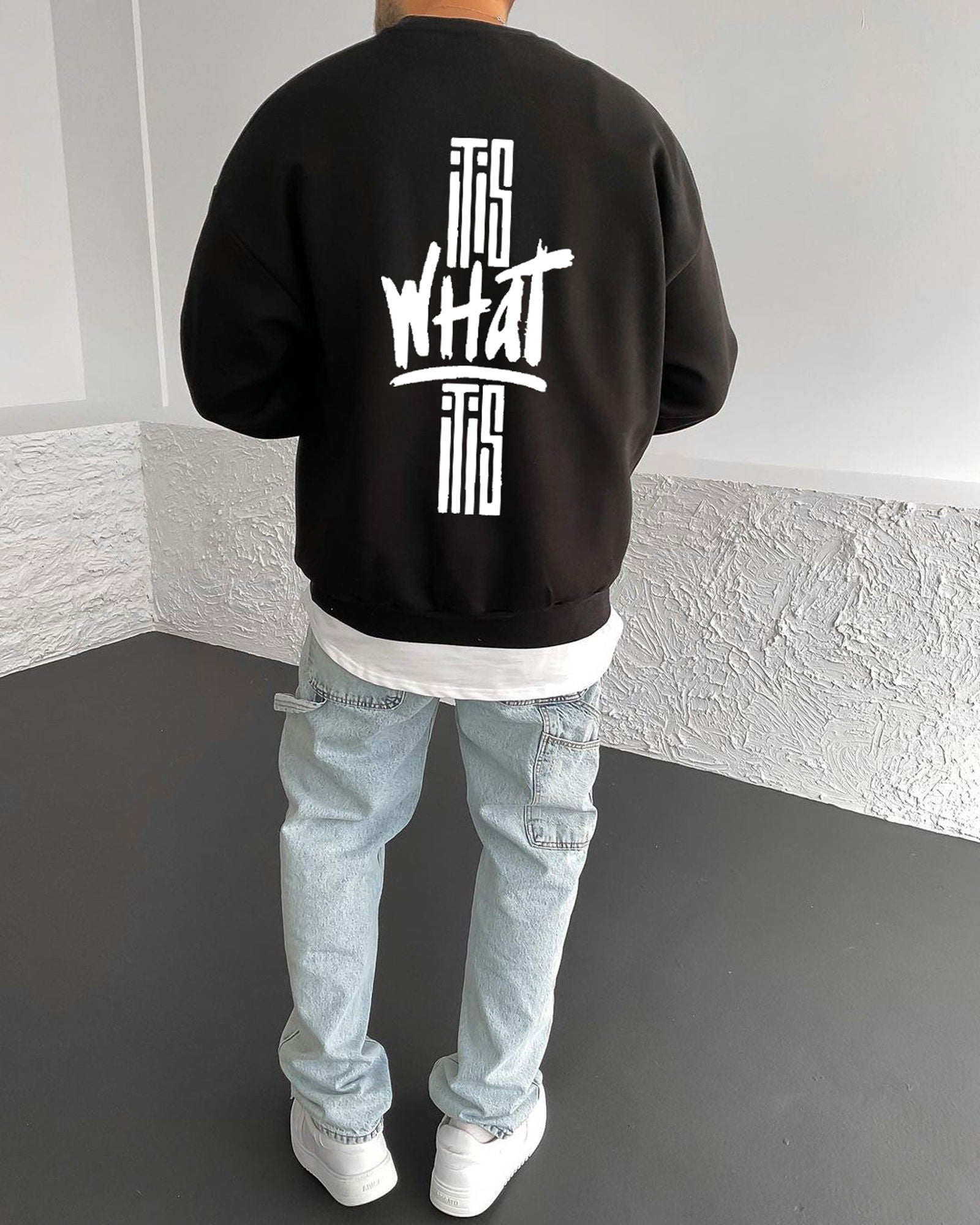 Black "What" Printed Oversize Sweatshirt - Broek